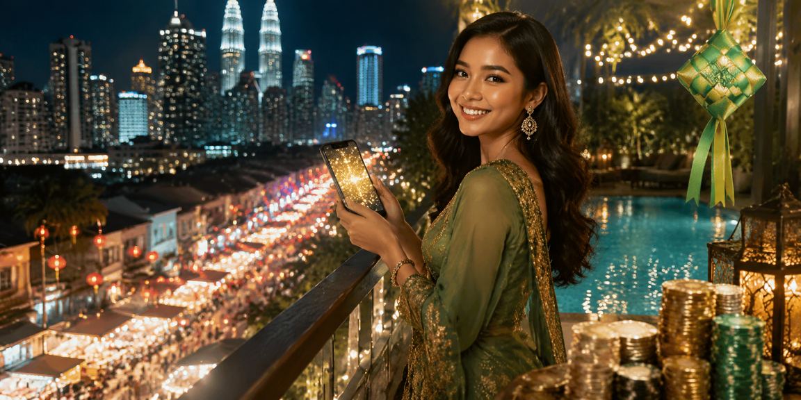 Promosi bonus pendaftaran Hari Raya Kuala Lumpur dengan paparan skrin hadiah eksklusif kasino dalam talian